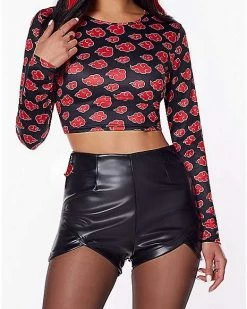 New 🛒 Akatsuki Crop Top Long Sleeve T 👕 Shirt - Naruto Shippuden ❤️