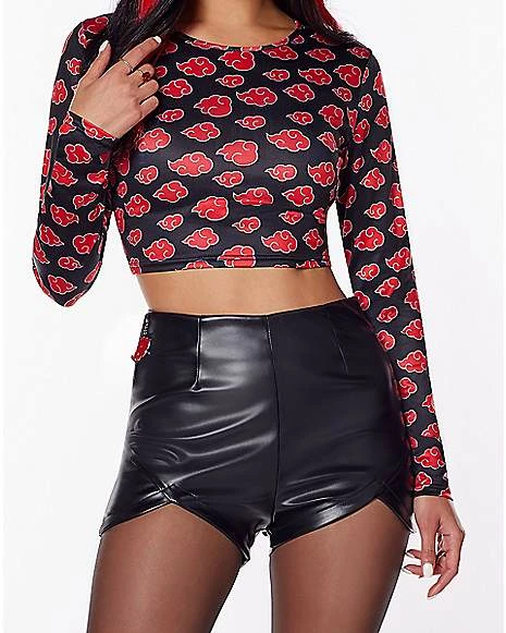New π Akatsuki Crop Top Long Sleeve T π Shirt - Naruto Shippuden β€οΈ