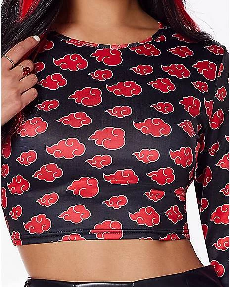 New π Akatsuki Crop Top Long Sleeve T π Shirt - Naruto Shippuden β€οΈ - Image 2