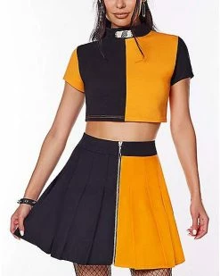 Top 10 🧨 Black and Orange Naruto Badge Crop Top T 👕 Shirt - Naruto Shippuden ⭐