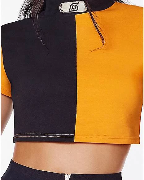 Top 10 𧨠Black and Orange Naruto Badge Crop Top T π Shirt - Naruto Shippuden β - Image 2