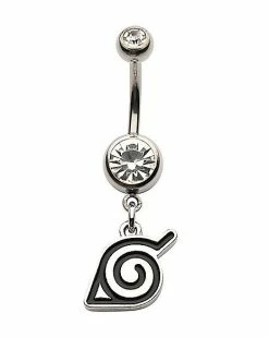 Coupon 🎉 CZ Konoha Symbol Dangle Belly Ring 14 Gauge - Naruto Shippuden ✔️
